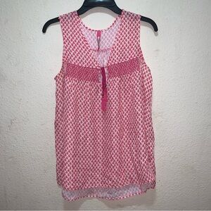 Plenty by Tracy Reese for Anthropologie Size M Pink & White W/Tassel Boho Blouse